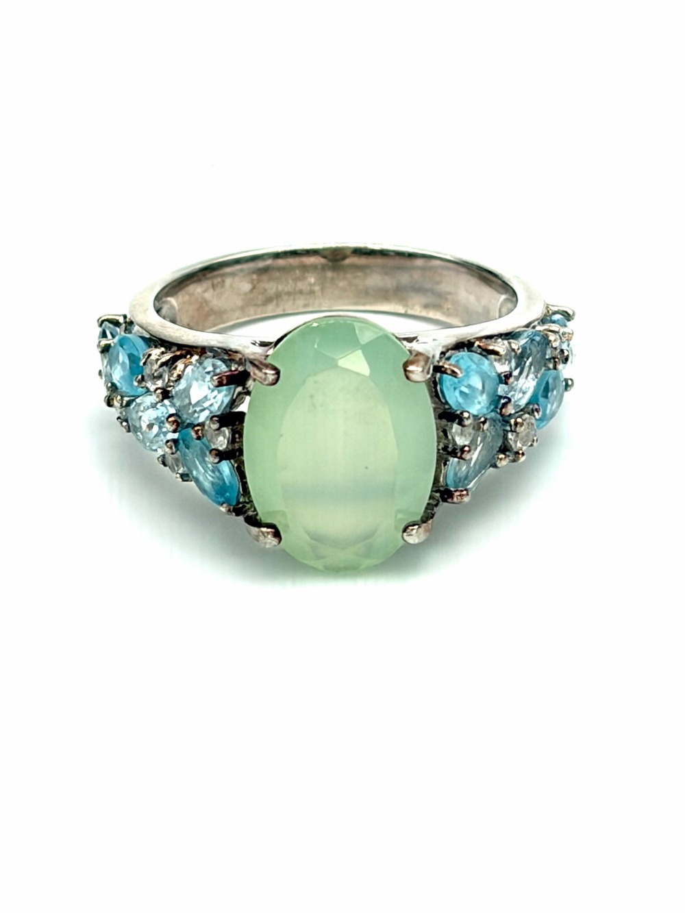 Vintage Esposito Jewelry Green Calcite Jade and Blue Topaz Cocktail Ring- 925